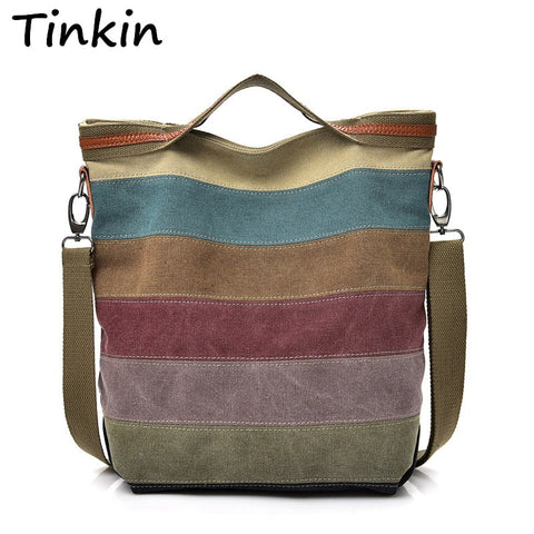 Tinkin Casual Women Canvas Shoulder Bag Simplicity Female Handbag Soft Medium Size Messenger Bag for Teenagers