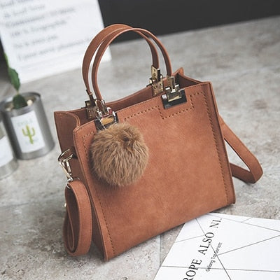 Hot Handbag Women Casual Tote Bag Female Large Shoulder Messenger Bags High Quality PU Leather Handbag With Fur Ball Sac a main