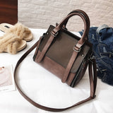 Tinkin PU leather women handbag vintage tote bag  panelled stone women shoulder bag messenger bag