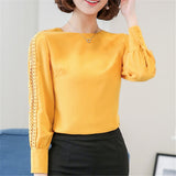 VogorSean New Women Blouses Shirt Hollow Out Lace Blouse Tops For Shirt Geometry Casual For Work Blusas White Pink 9/10 Sleeve
