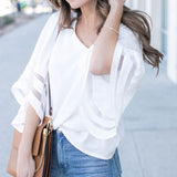 Laamei Women Sexy Blouses Summer Casual Hollow Chiffon Short Sleeve Splice Lace Tops Blouse Shirts Blusas Mujer Plus Size 3XL