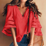 Laamei Women Sexy Blouses Summer Casual Hollow Chiffon Short Sleeve Splice Lace Tops Blouse Shirts Blusas Mujer Plus Size 3XL
