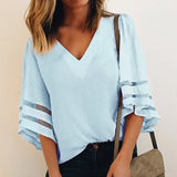 Laamei Women Sexy Blouses Summer Casual Hollow Chiffon Short Sleeve Splice Lace Tops Blouse Shirts Blusas Mujer Plus Size 3XL
