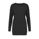 Women Loose Long Sleeve Solid Patchwork Bottom T-Shirt Blouse Tops