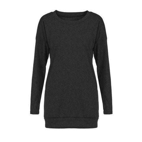 Women Loose Long Sleeve Solid Patchwork Bottom T-Shirt Blouse Tops