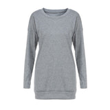 Women Loose Long Sleeve Solid Patchwork Bottom T-Shirt Blouse Tops