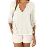 LASPERAL Zipper Short Sleeve Women Shirts Sexy V Neck Solid Womens Tops Blouses Casual Tee Shirts Tops Female Clothes Plus Size