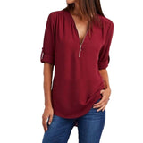 LASPERAL Zipper Short Sleeve Women Shirts Sexy V Neck Solid Womens Tops Blouses Casual Tee Shirts Tops Female Clothes Plus Size