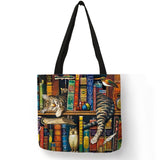 Oil Painting Cat Print Women Tote Bags Linen Reusable Shopping Bag Shoulder Bags for Women 2018 	 sac a main ladies handbags