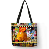 Oil Painting Cat Print Women Tote Bags Linen Reusable Shopping Bag Shoulder Bags for Women 2018 	 sac a main ladies handbags