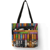 Oil Painting Cat Print Women Tote Bags Linen Reusable Shopping Bag Shoulder Bags for Women 2018 	 sac a main ladies handbags